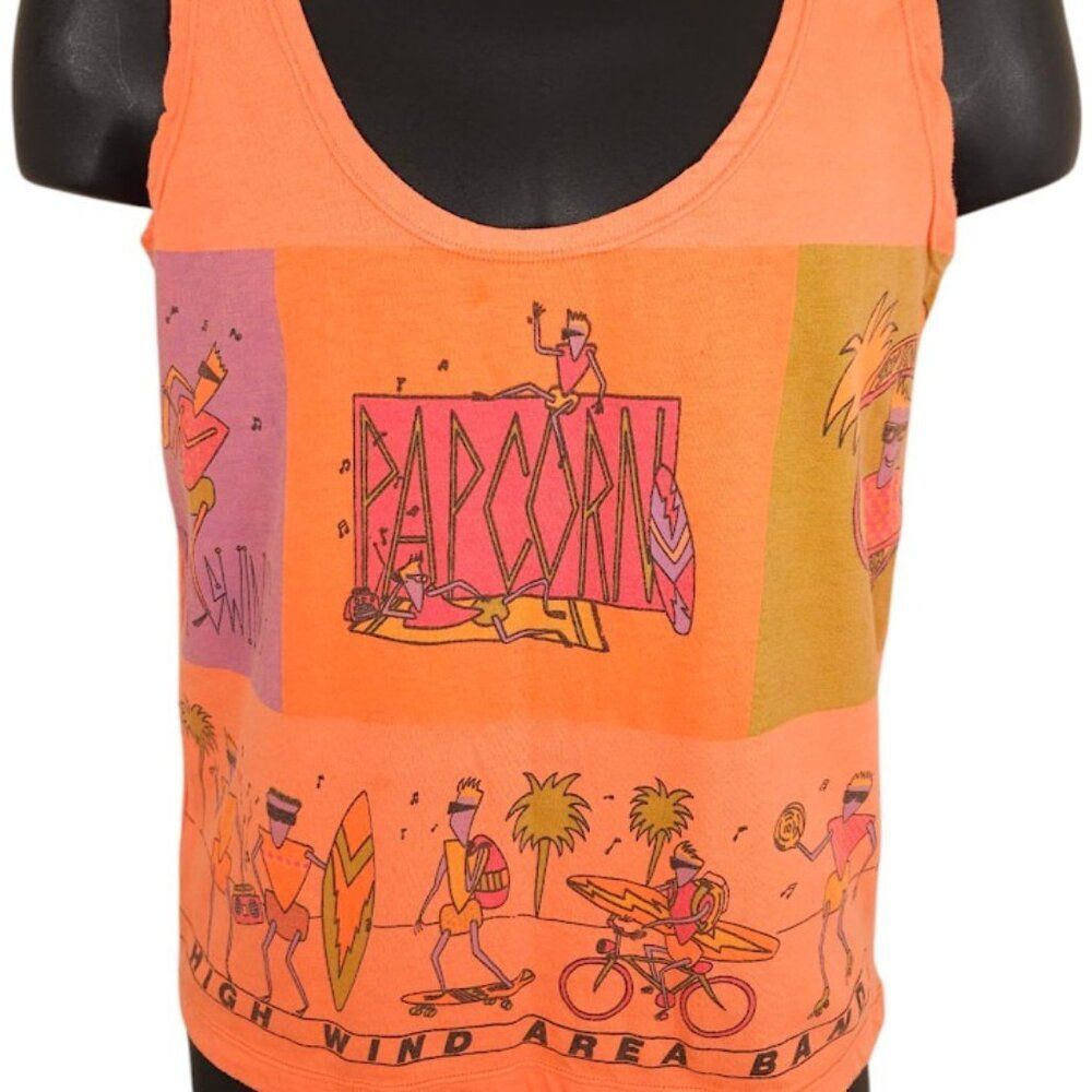 Vintage Surfer Tank Top Womens Size Small Orange 90s Surfing Beach Palm Trees